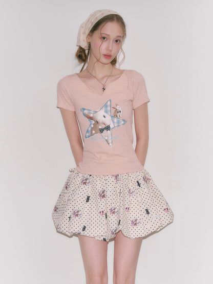 ziziFei - Pink Star Bunny Slim Tee shirt ziziFei