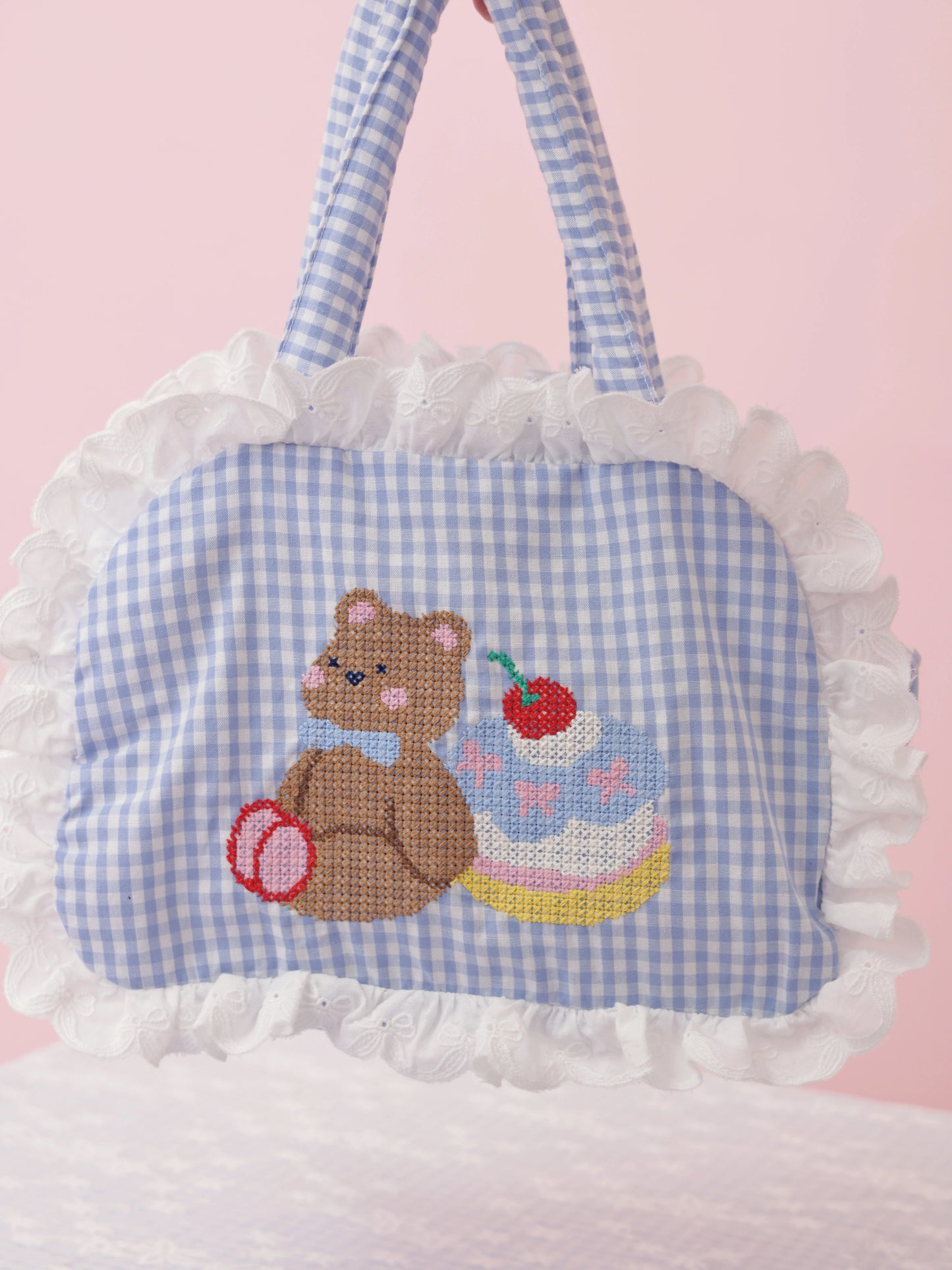 SemenCoicis Vintage Bear Embroidered Bag | Cute Ruffle Double-Sided Tote bag SemenCoicis
