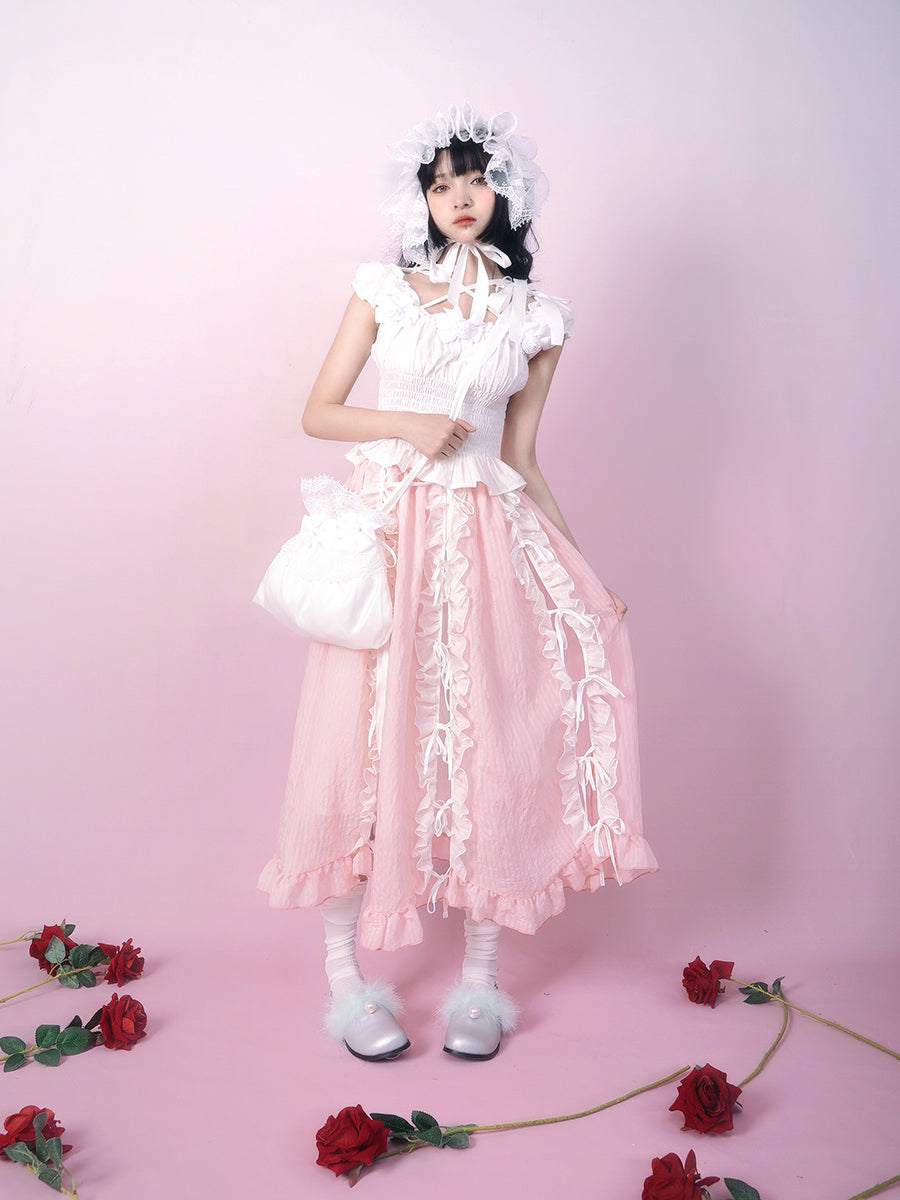 Daytoday Everyday Institute - Girly Kawaii Princess Skirt Lace Bow Petal Design Elastic Waist skirt daytoday everyday institute
