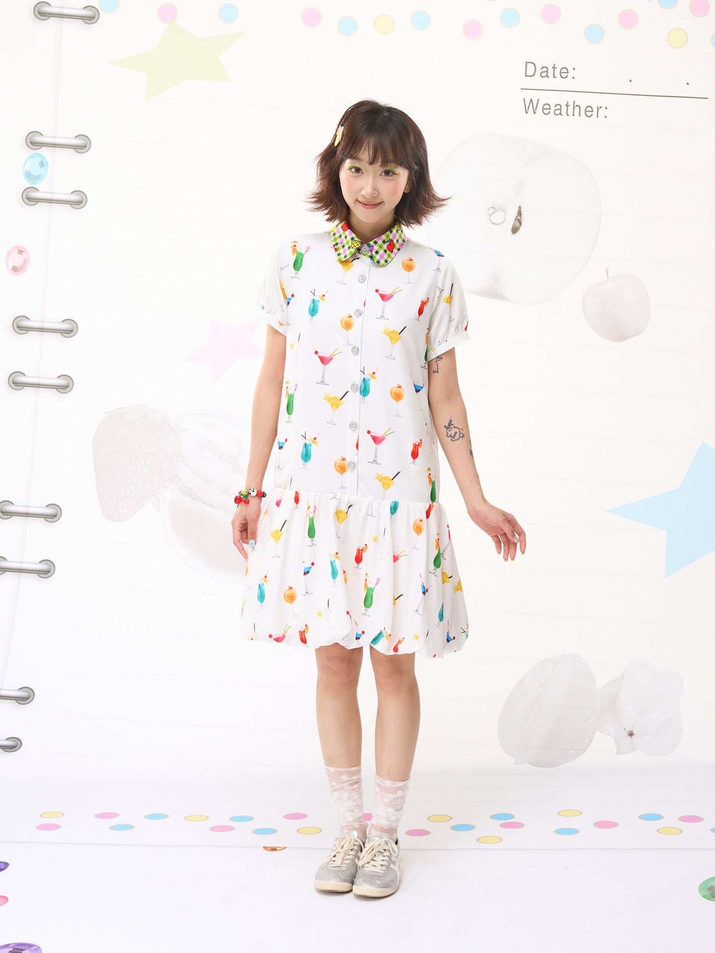 FRUITS Bubble Drink Summer Dress | Original Soda Shirt-Collar Dress dress Fruits