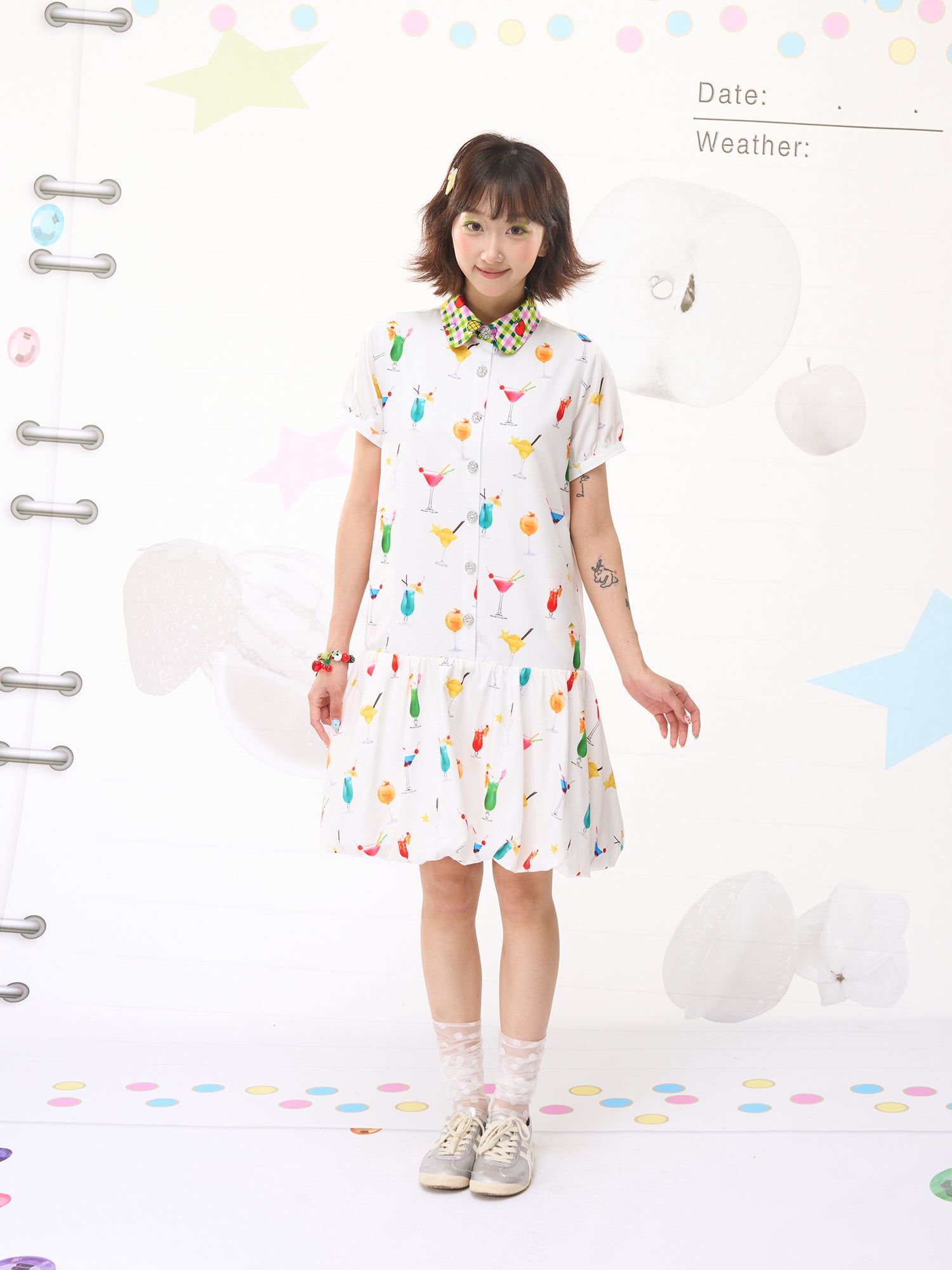FRUITS Bubble Drink Summer Dress | Original Soda Shirt-Collar Dress dress Fruits