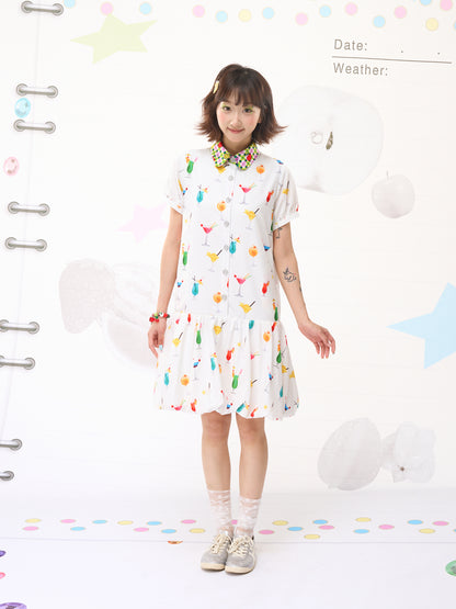 FRUITS Bubble Drink Summer Dress | Original Soda Shirt-Collar Dress dress Fruits