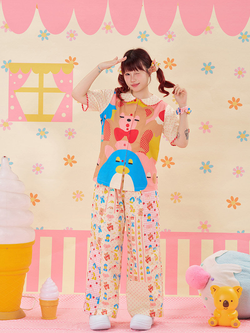 NIKKOU - Patchwork Contrast Wide Pants pants Nikkou home