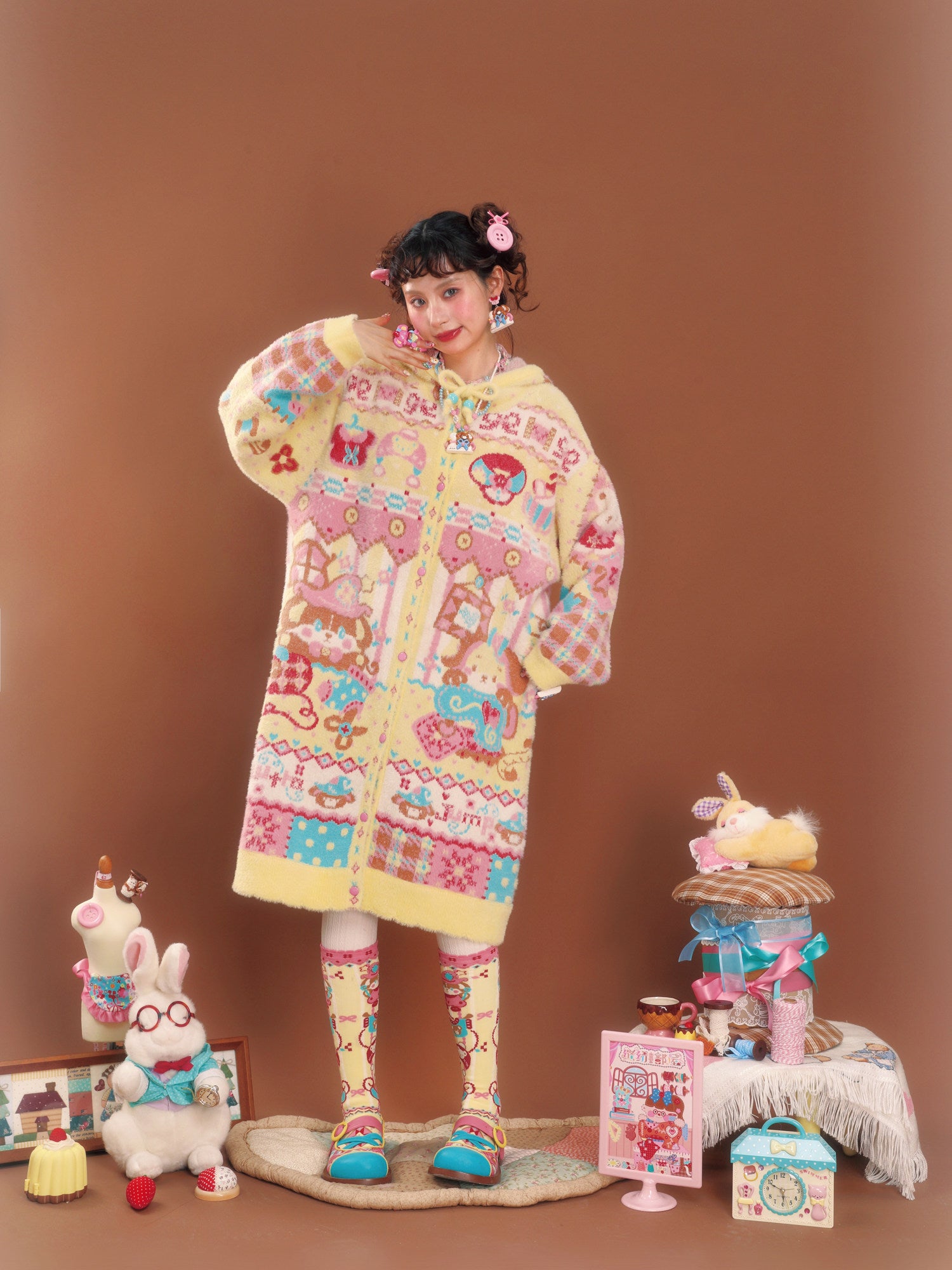 LutraJump - Decora Bear Hood Knit Cardigan dress Lutra Jump
