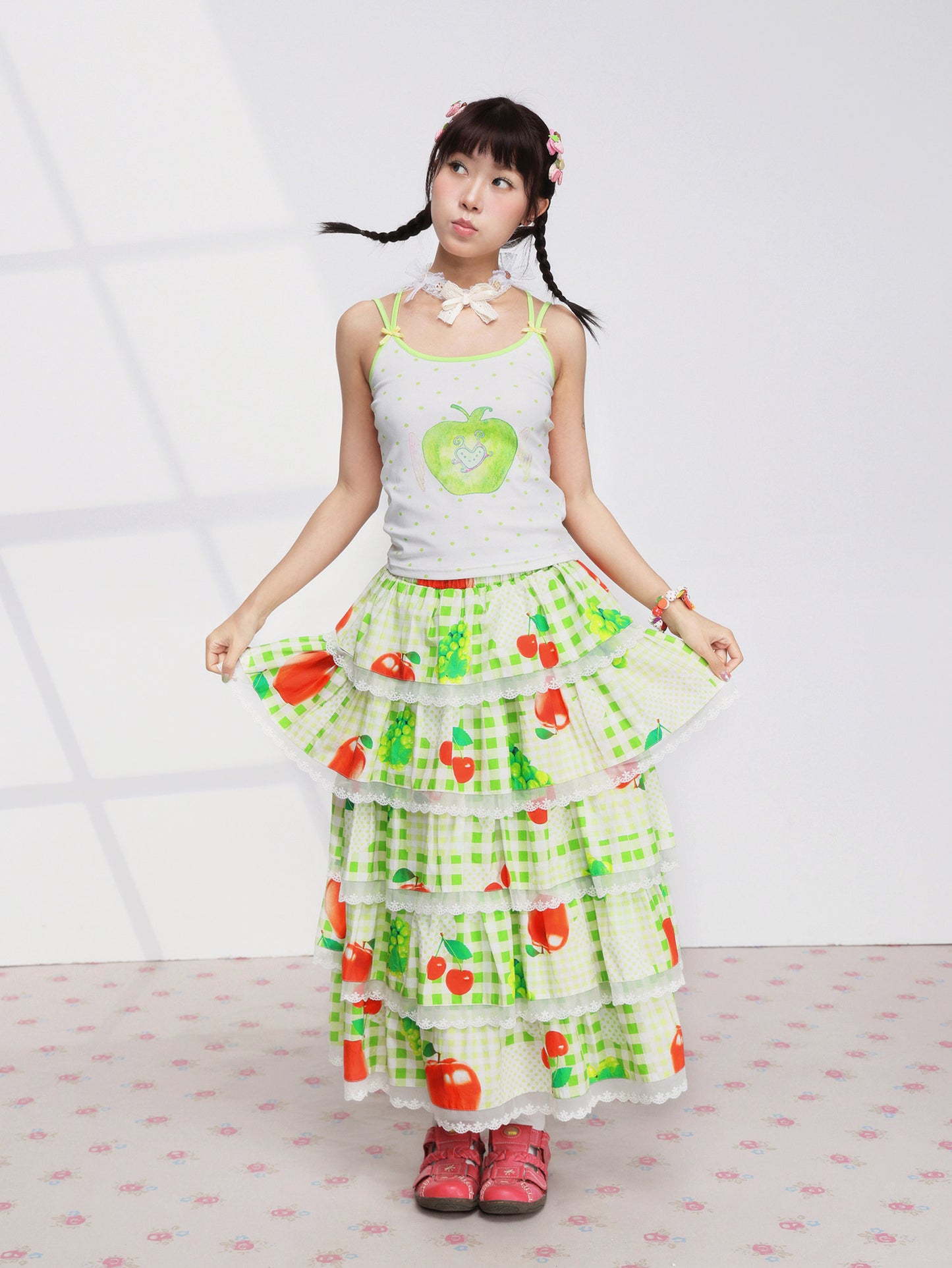 FRUITS - Fruit Plaid Tiered Skirt skirt Fruits