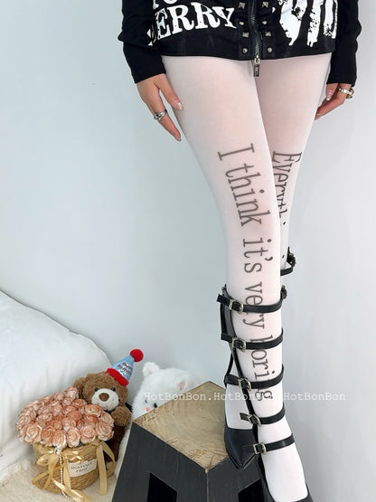 Hot BonBon - Black Letter Print Tights tights Hot BonBon