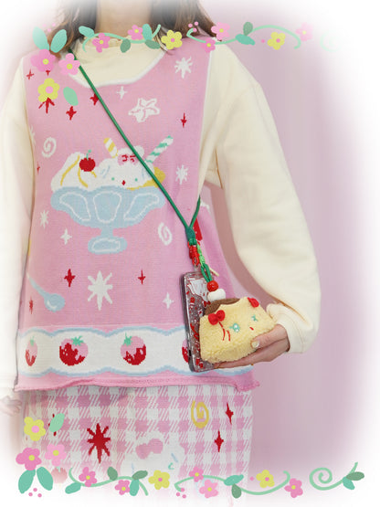 shishihshop Decora Kei Plush Pudding Pouch | Zipper Key Lip Balm Coin Bag bag shishihshop