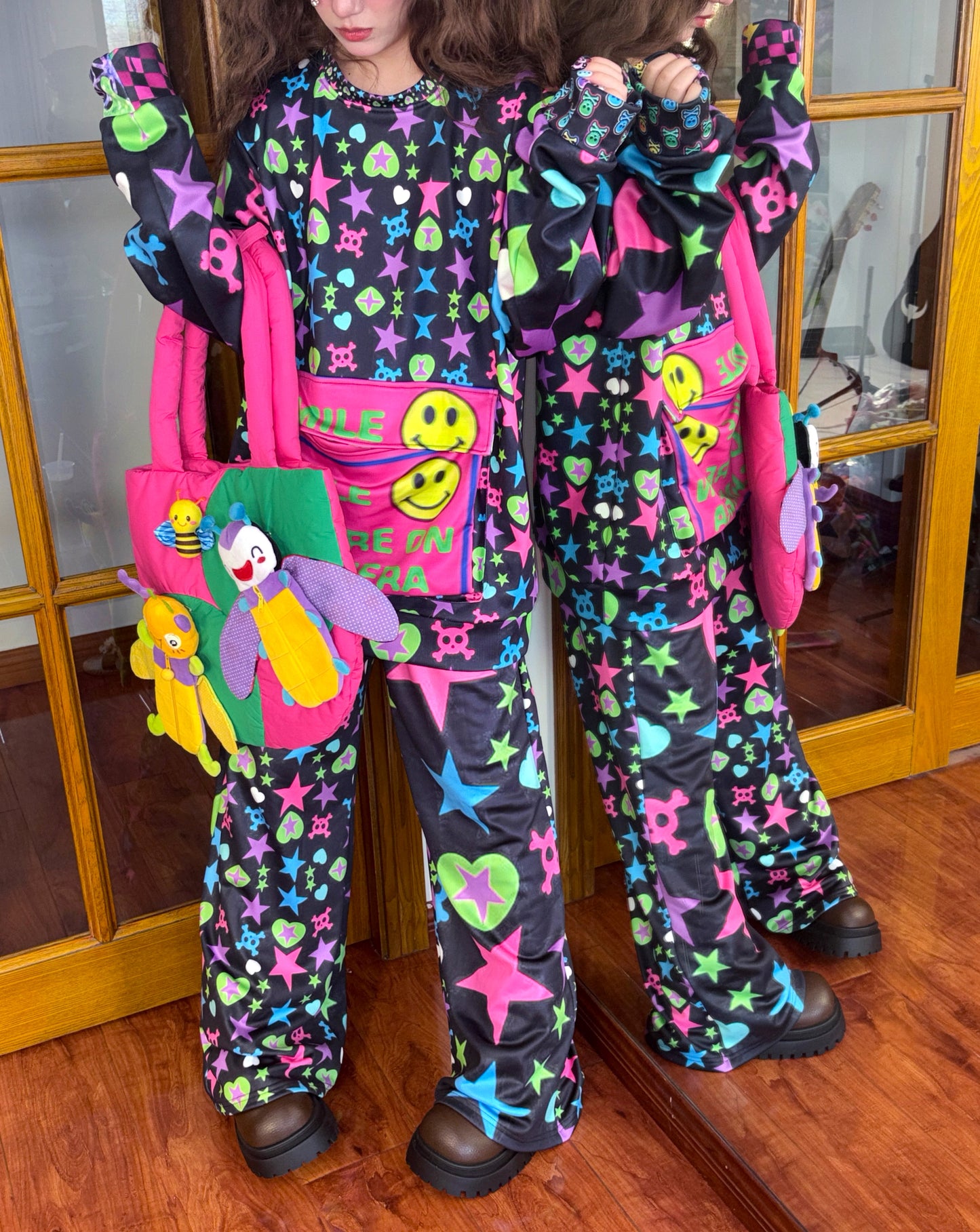 LEERROO - Harajuku Y2K Fleece Wide Leg Pants pants Leerroo