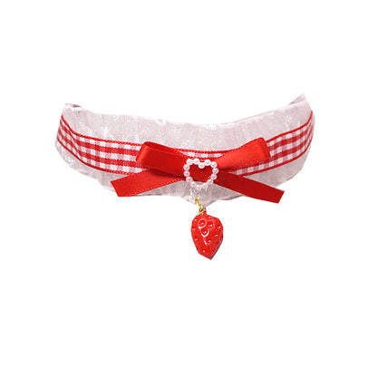 MaoJiang - Kawaii Red Bow Strawberry Lace Choker necklace maojiang