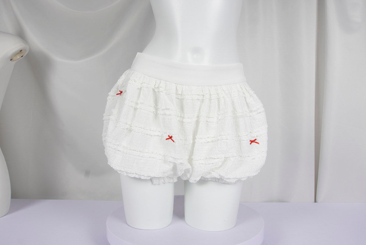 Allbubble - White Lace Bow Bloom Shorts shorts Allbubble