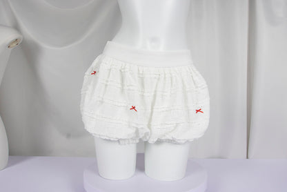 Allbubble - White Lace Bow Bloom Shorts shorts Allbubble
