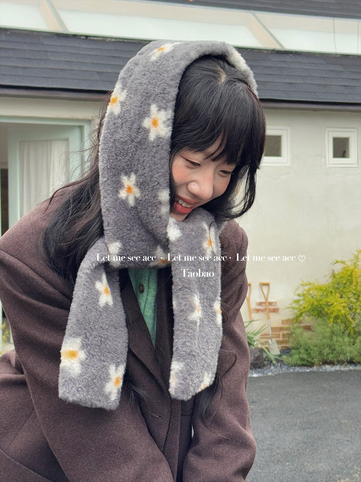 LET ME SEE - Kawaii Plush Flower Scarf scarf let me see Grey