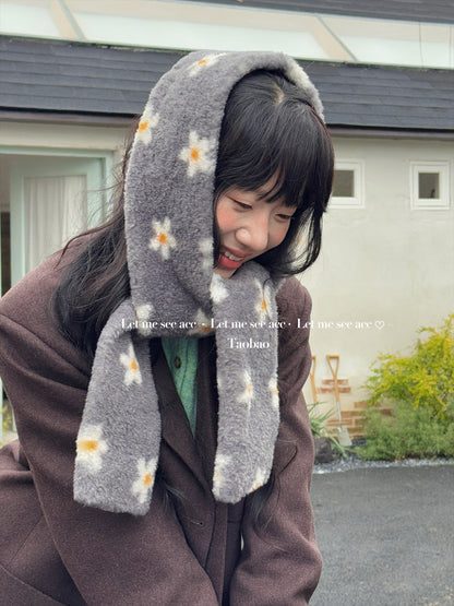 LET ME SEE - Kawaii Plush Flower Scarf scarf let me see Grey