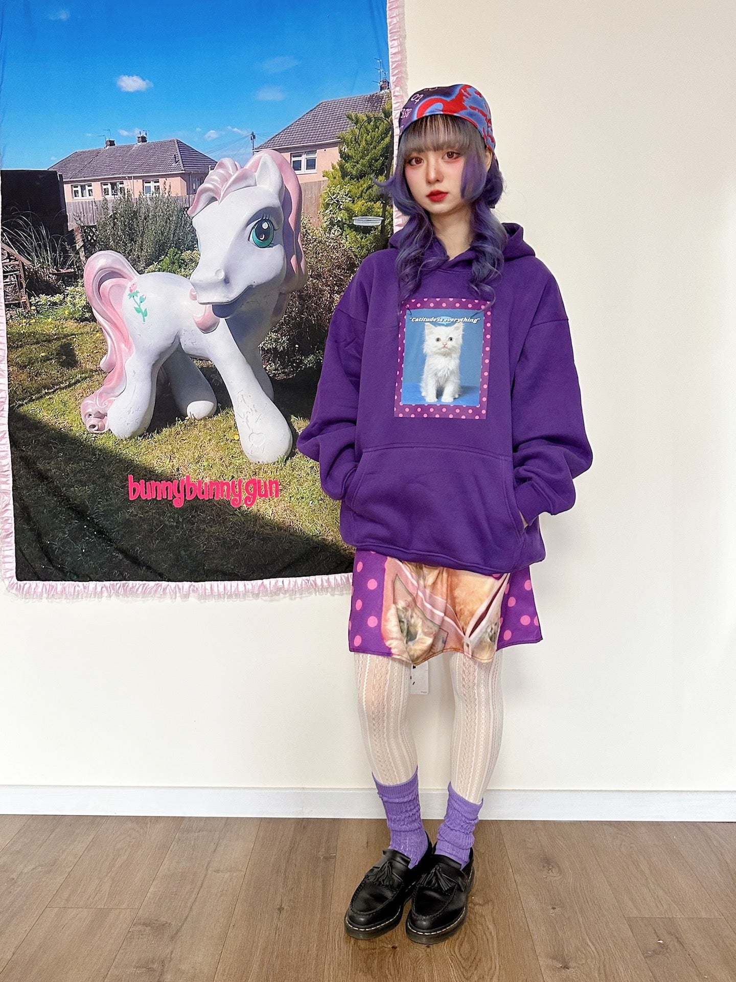 bunnybunnygun - Harajuku Cat Attitude Fleece Hoodie hoodie bunnybunnygun