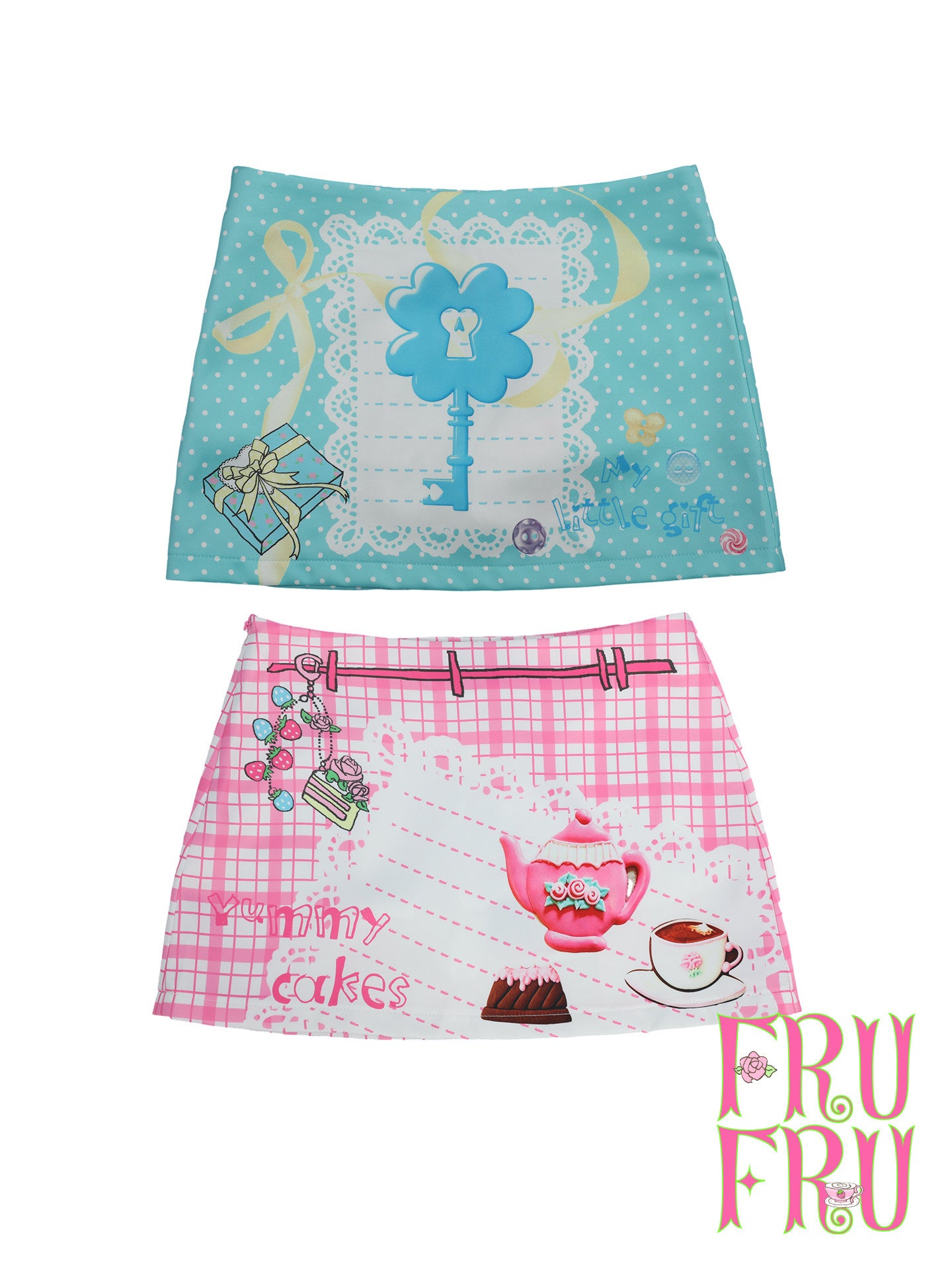 frufru - Mint Green/Pink Rose Print A-Line Skort skirt frufru