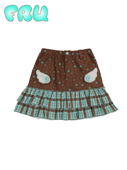 frufru - Kawaii Corduroy Skirt Brown Wing Design Skirt skirt frufru S
