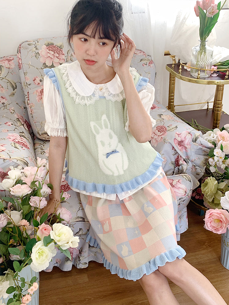 Mameya - Kawaii Bunny Plaid Skirt Colorful Cute skirt Mameya