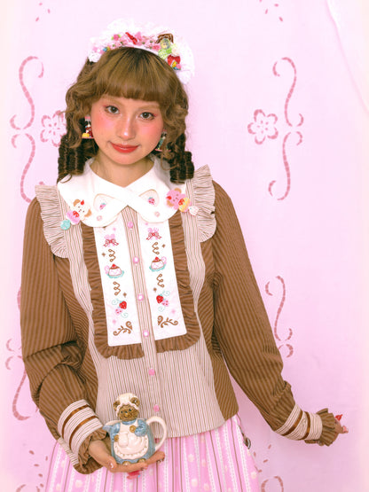 Lutra Jump - Kawaii Vintage Brown Stripe Blouse blouse Lutra Jump