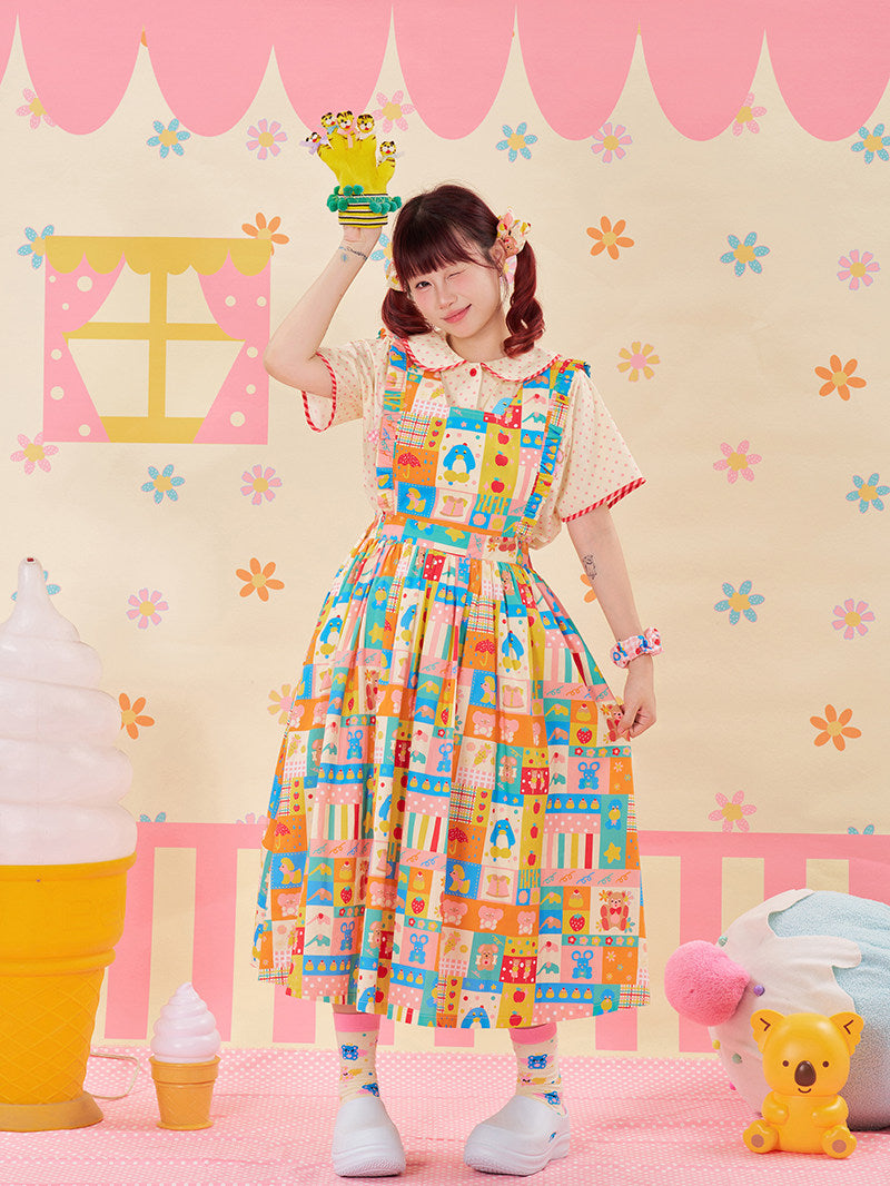 NIKKOU - Color Apron Suspender Dress dress Nikkou home