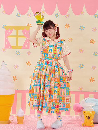 NIKKOU - Color Apron Suspender Dress dress Nikkou home
