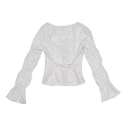 daytoday everyday institute - Girly Polka Dot Plaid Patchwork Shirt Slim Fit Long Sleeve shirt daytoday everyday institute