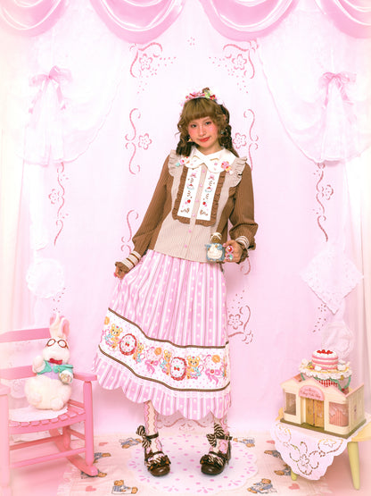 Lutra Jump - Kawaii Striped Cream Skirt Elastic Waist Long skirt Lutra Jump