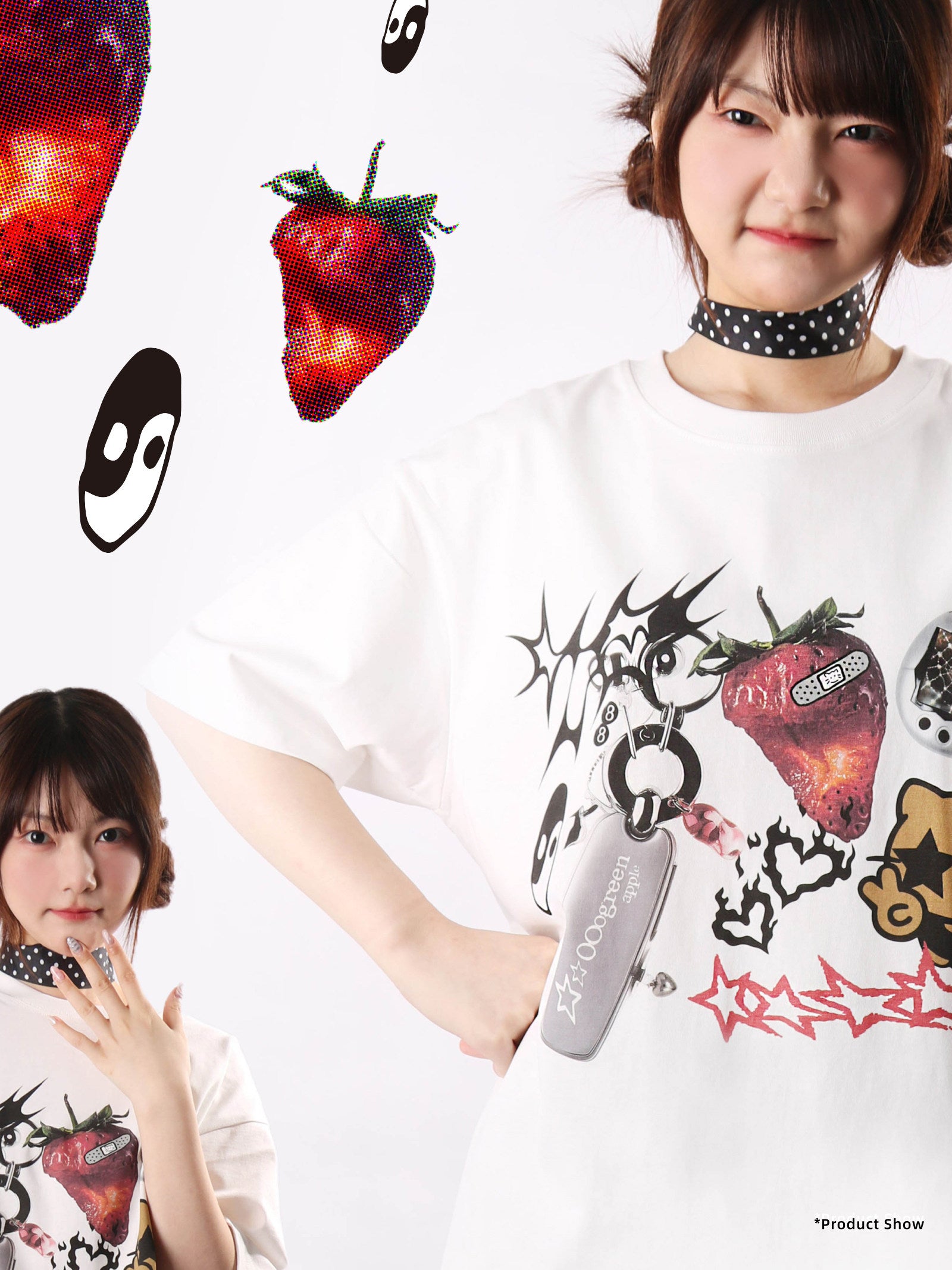 Oogreenapple - Kitty Collage Oversize White Tee tshirt Oogreenapple