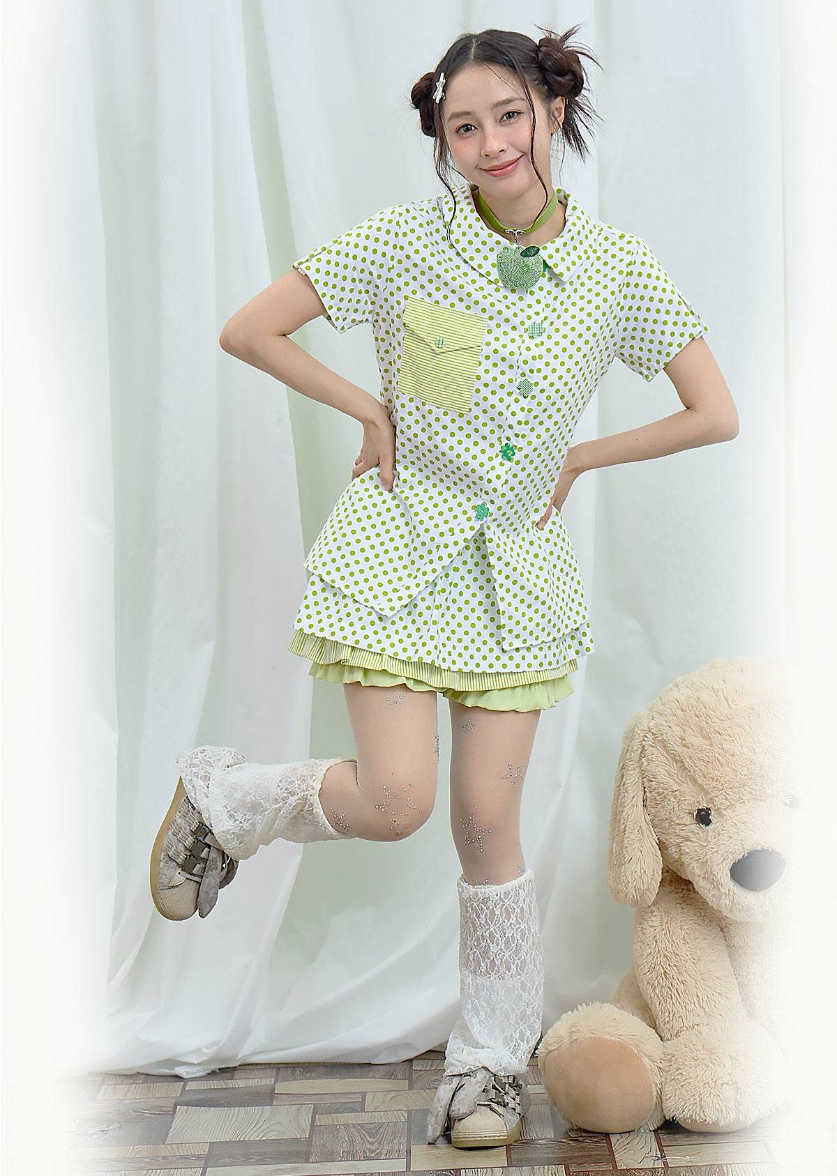 Moon Meadow - Green Polka Dot Shirt shirt Moon Meadow
