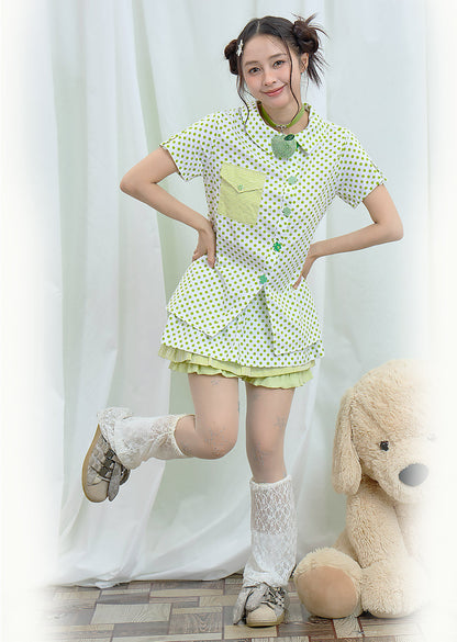 Moon Meadow - Green Polka Dot Shirt shirt Moon Meadow