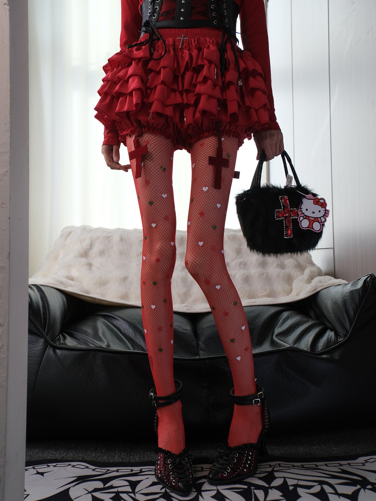Electric Cilantro - Y2K Heart Fishnet Socks tights Electric Cilantro