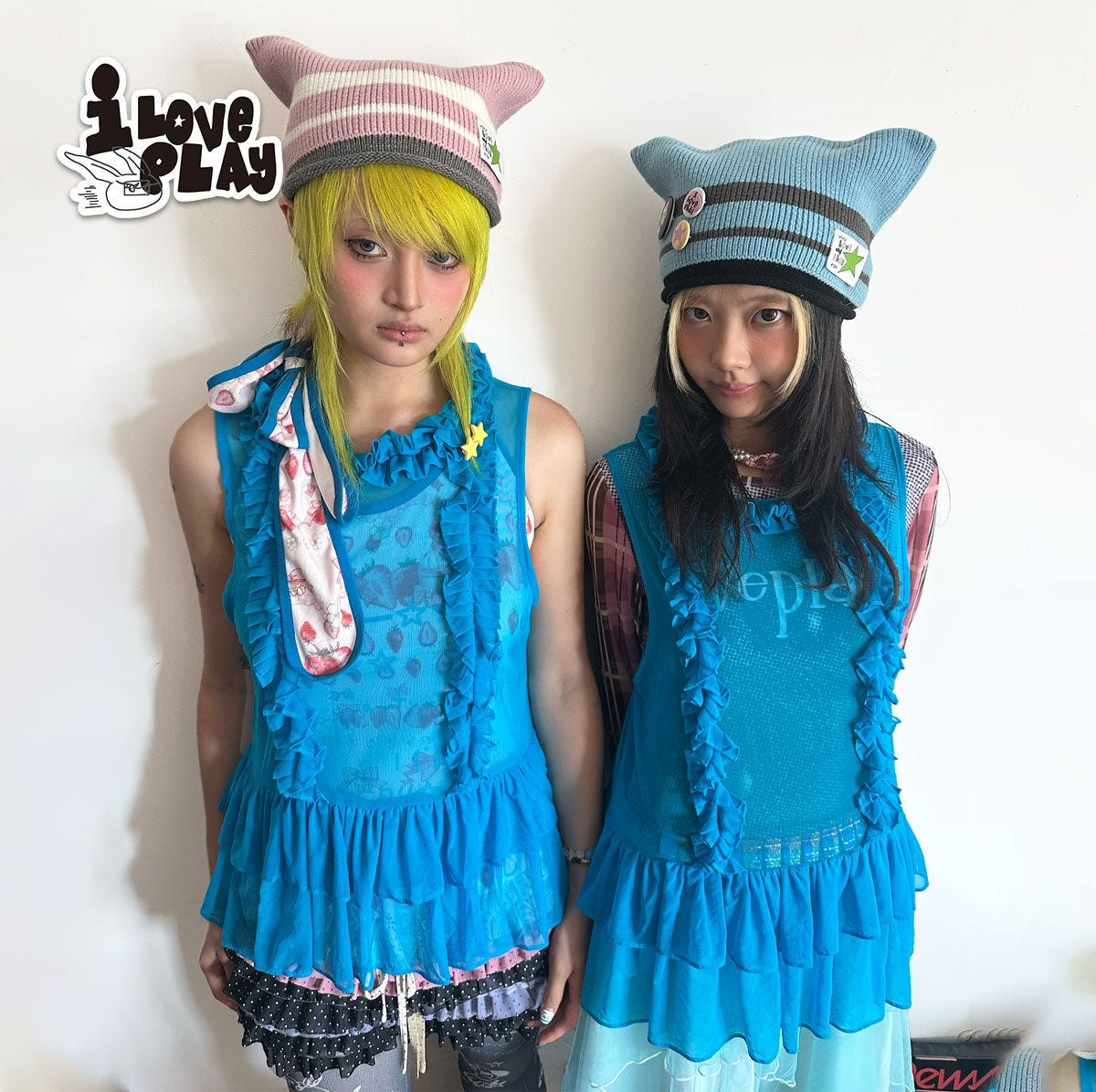 Loveplay - Y2K Knit Hat Striped Demon Horn Lucky Star hat loveplay