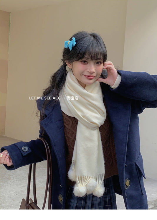LET ME SEE - Academic Pom Pom Scarf scarf let me see White