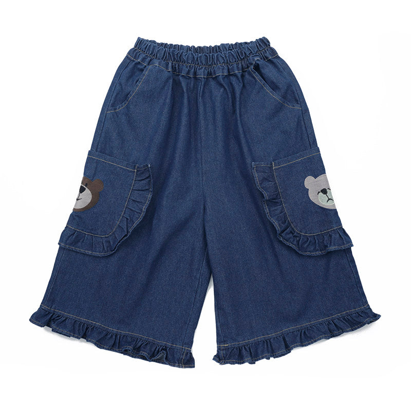 Naive – Embroidered Bear Denim Shorts pants Naive Navy