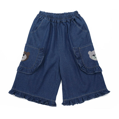 Naive – Embroidered Bear Denim Shorts pants Naive Navy