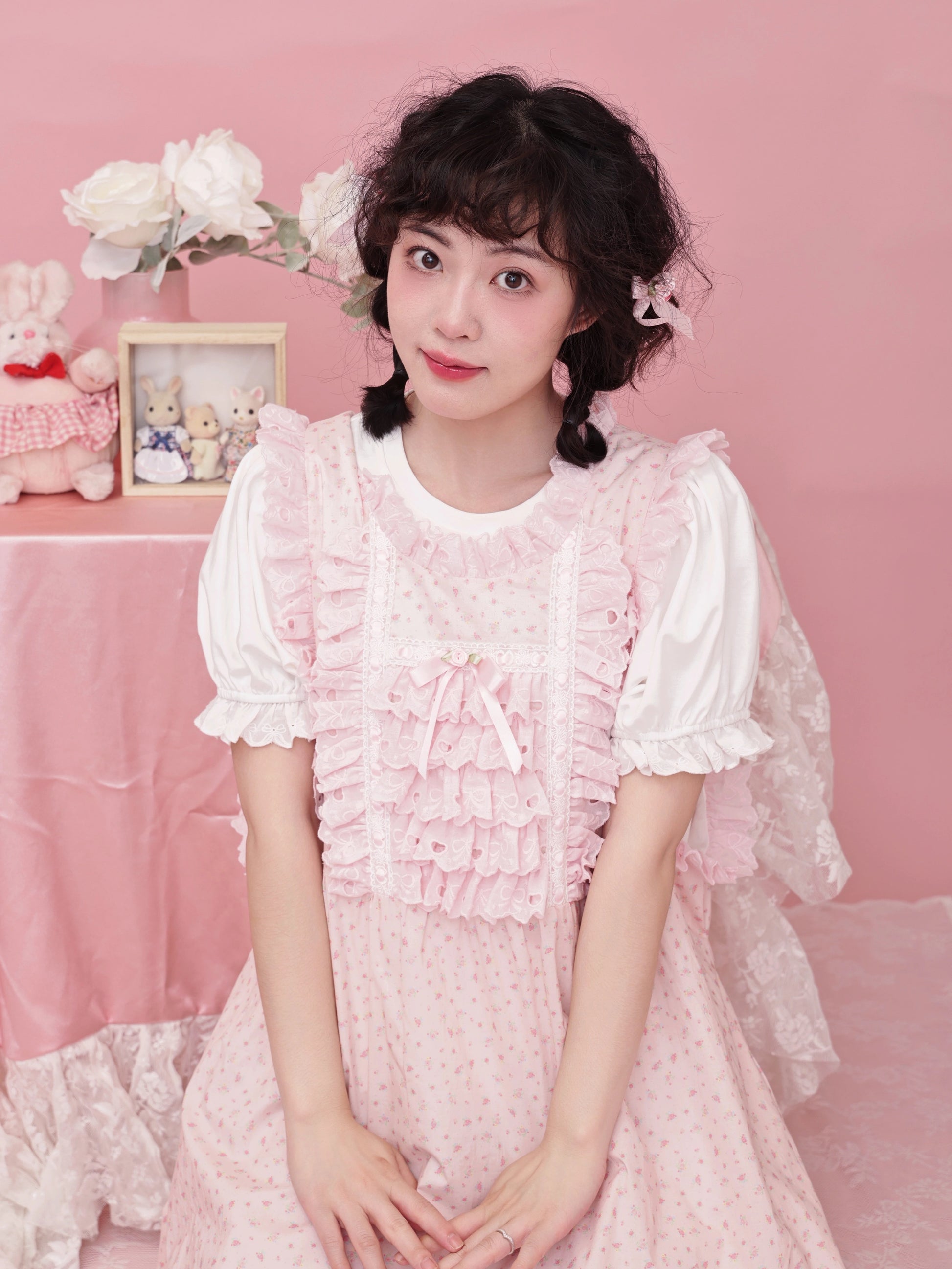 SemenCoicis – Vintage Pink Sleeveless Dress with Butterfly Lace Embroidery dress SemenCoicis