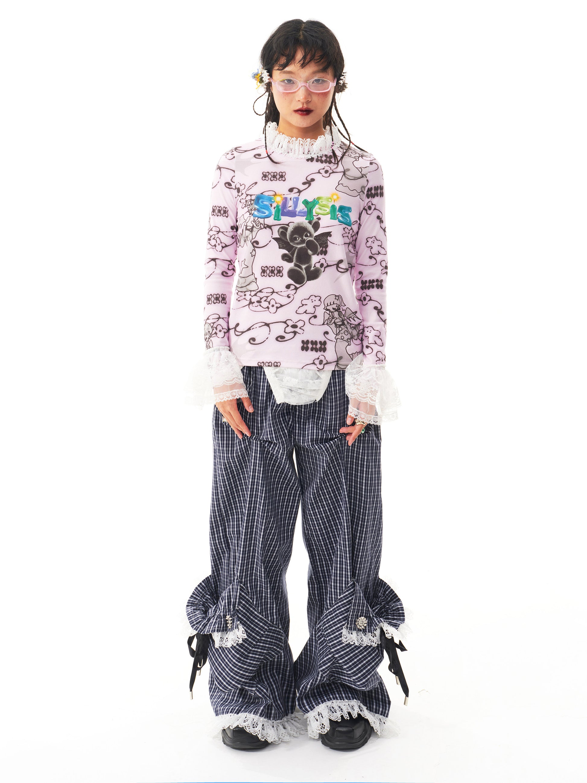 sillysis - Y2K Gingham Wide Pants pants sillysis