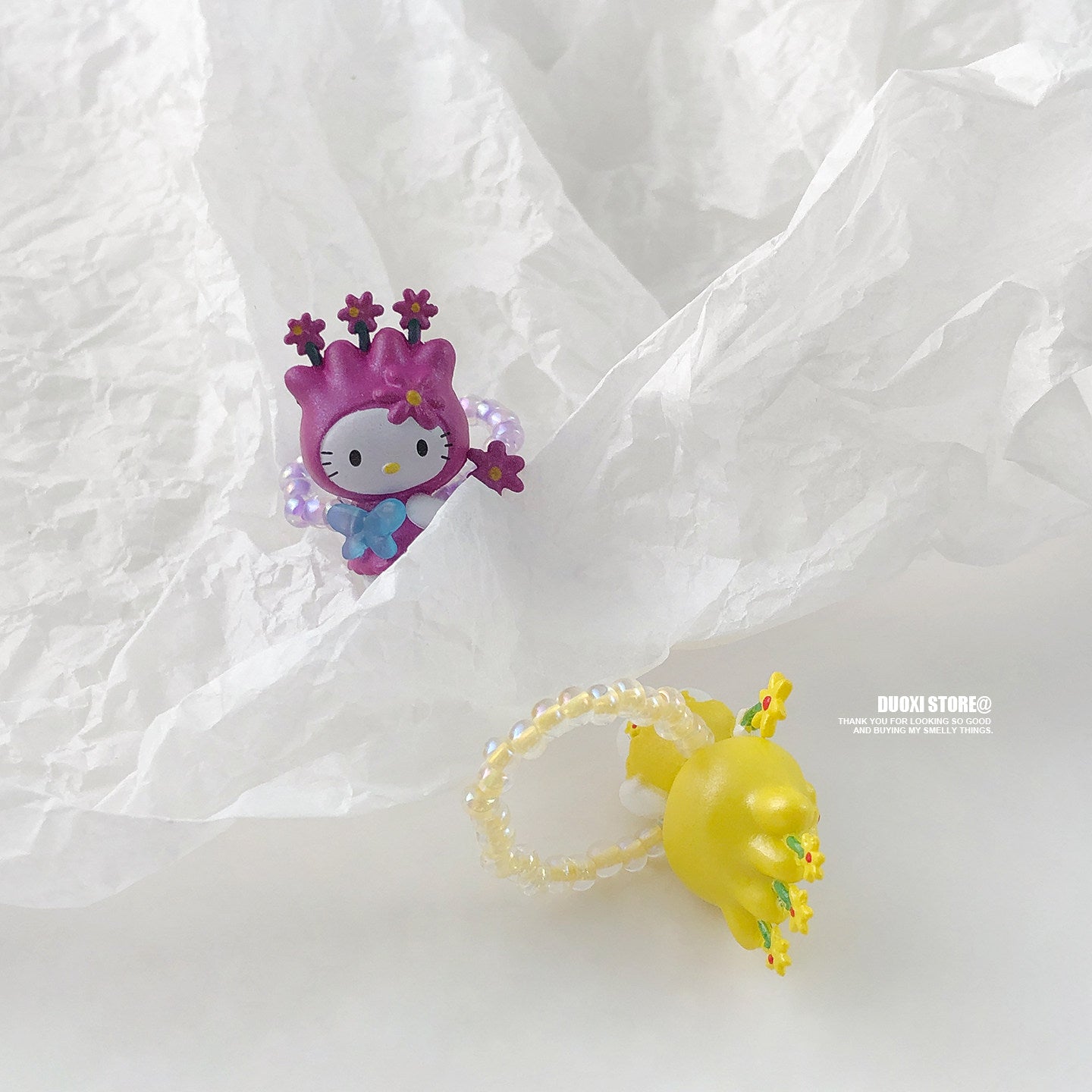 Duoxi - Colorful Kawaii Cat Flower Statement Ring ring DuoXi