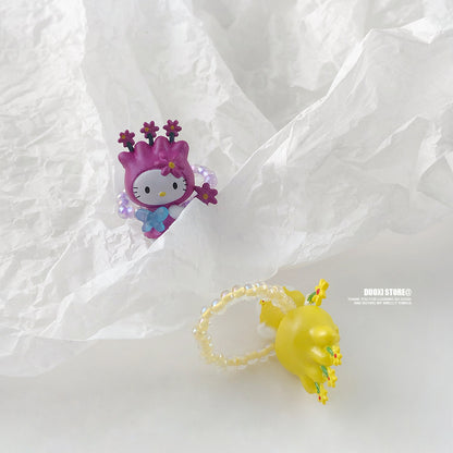 Duoxi - Colorful Kawaii Cat Flower Statement Ring ring DuoXi