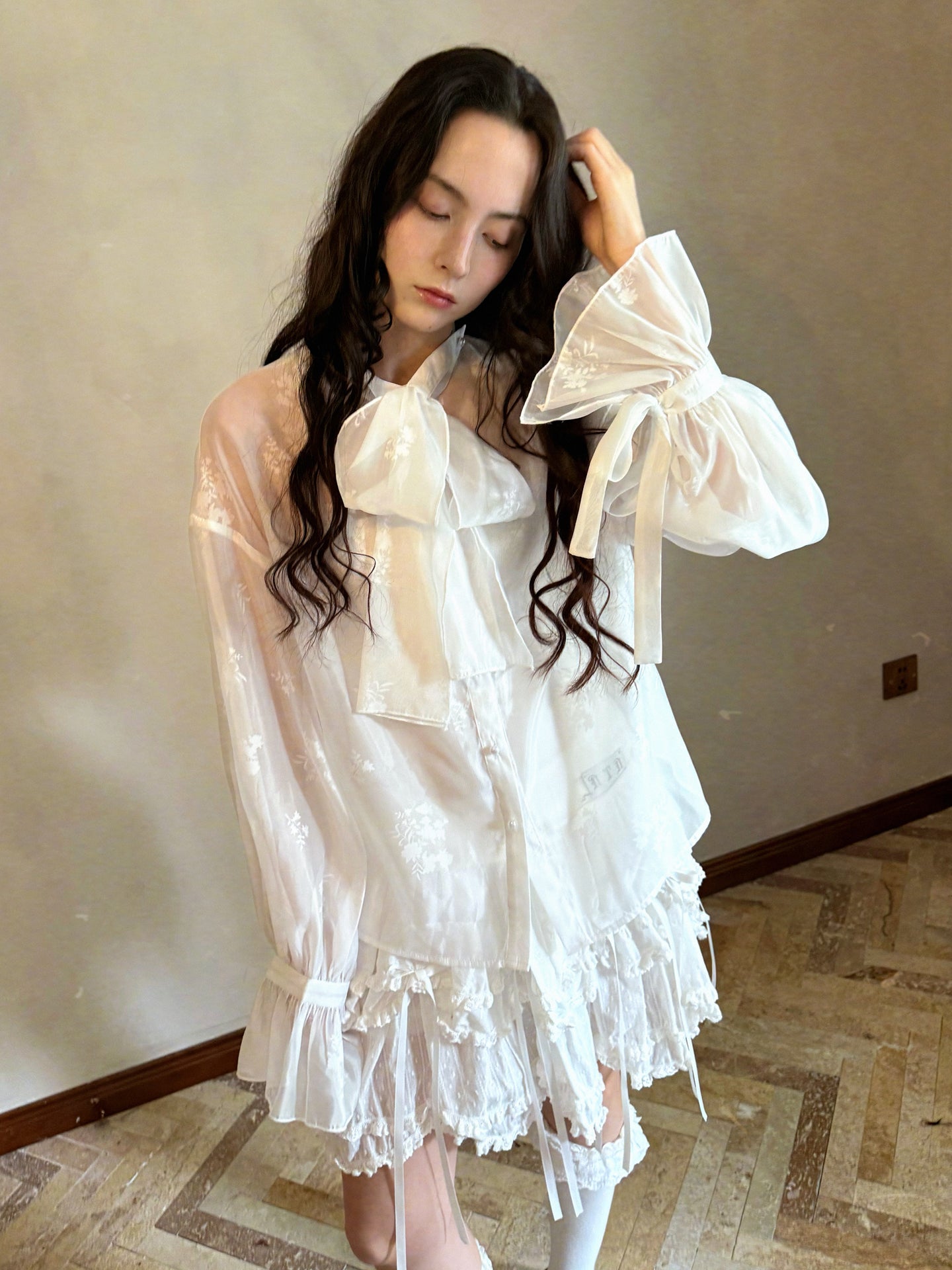 Daytoday Everyday Institute – Vintage Bow Jacquard Blouse blouse daytoday everyday institute