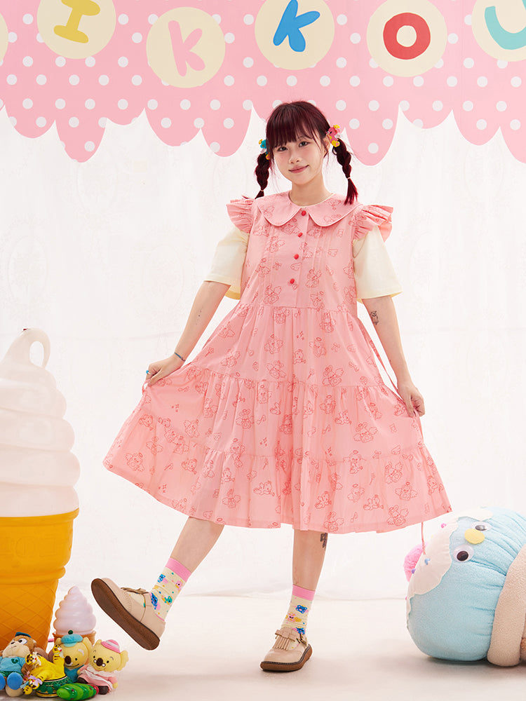 NIKKOU Kawaii Adjustable Waist Dress | Harajuku Puff Sleeve Dress dress Nikkou home
