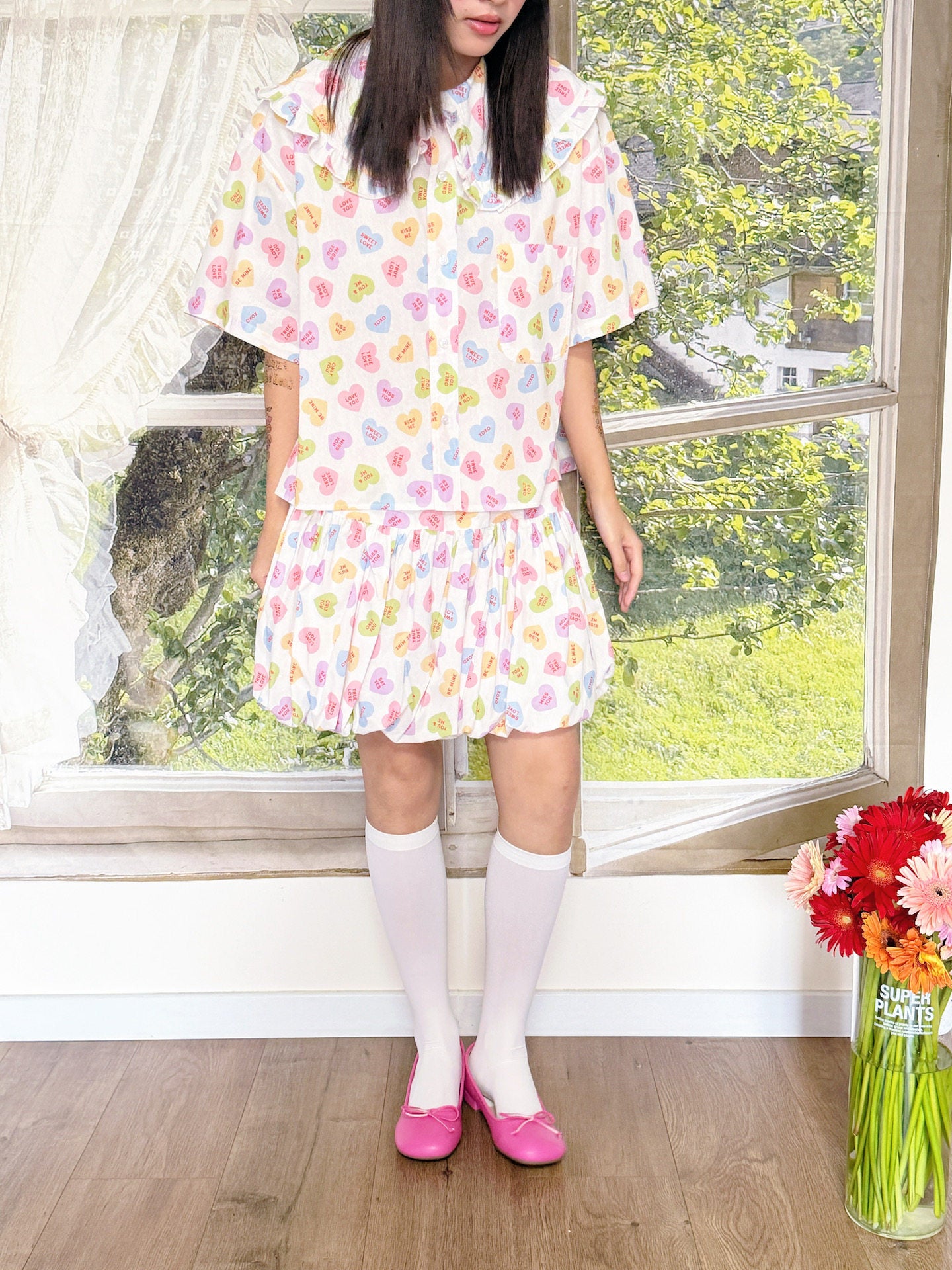 bunnybunnygun - Heart Print Bubble Skirt skirt bunnybunnygun