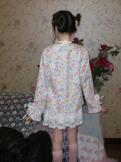 HIBABAO - Floral Ruffle Tie Cardigan Shirt shirt HIBABAO