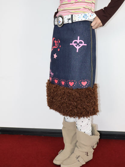 OurHappy - Denim Patch A-Line Skirt skirt Our Happy