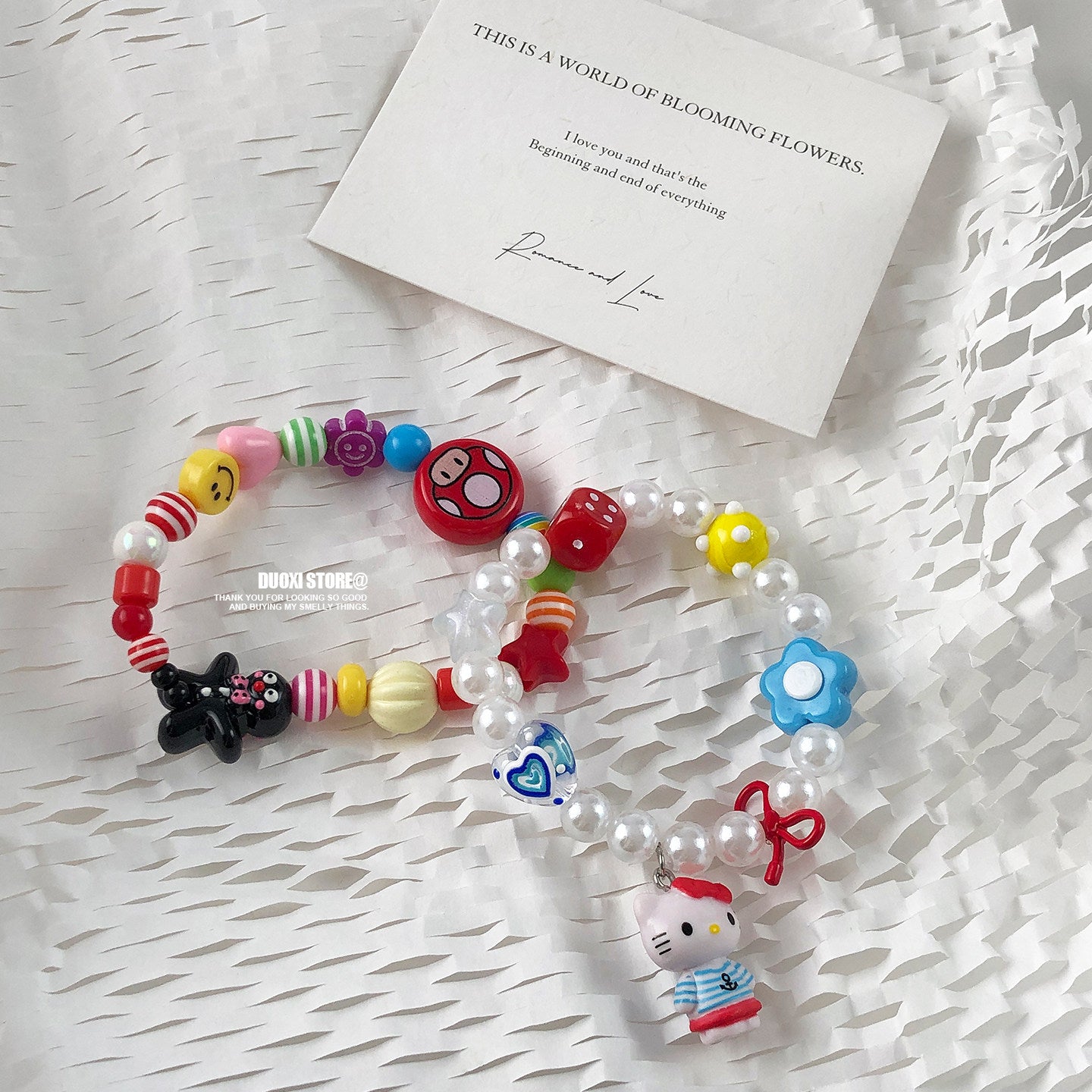 DuoXi - Navy Kitty Dice Beaded Bracelet bracelet DuoXi