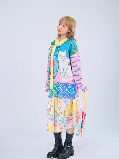 MeowMeow Bug - Kawaii Fishbowl Cat Knit Cardigan