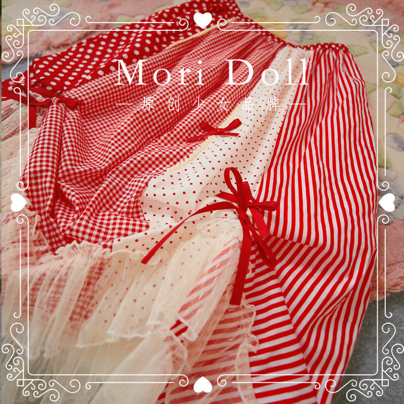 Mori Doll – Bow Patchwork Midi Skirt skirt Mori Doll