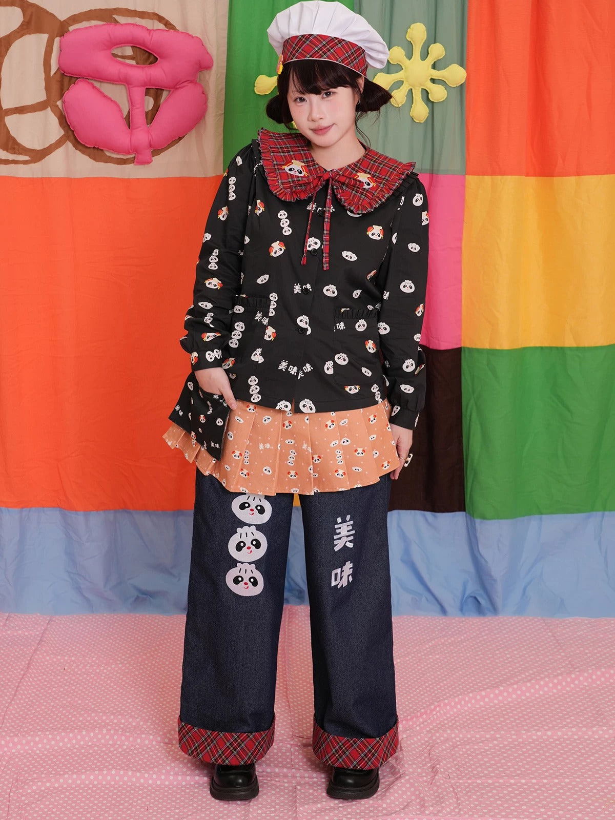 NIKKOU - Red Plaid Embroidered Detachable Collar collar Nikkou home
