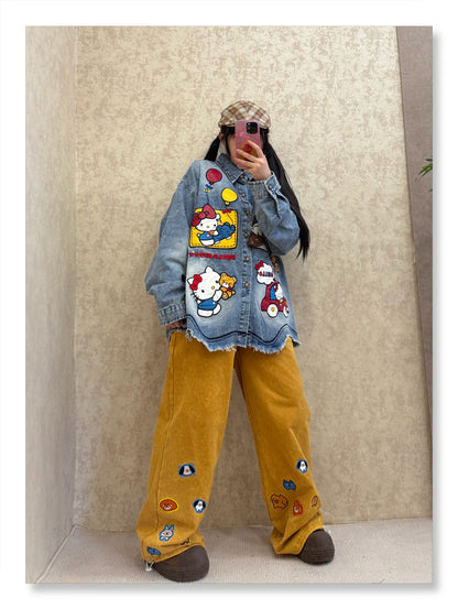BIBULU - Kidcore Cartoon Embroidered Denim Shirt blouse BIBULU