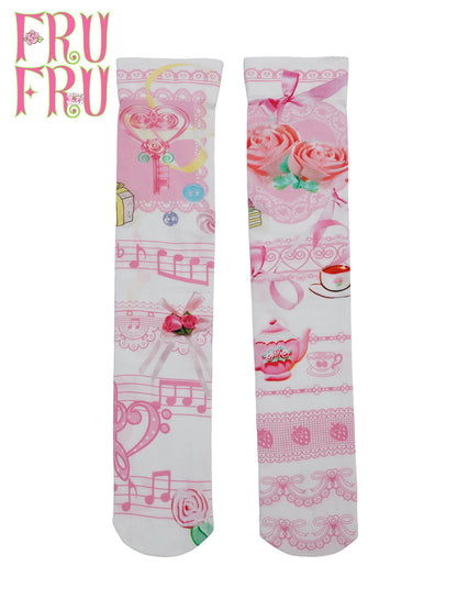 Frufru - Rose White Vintage Print Socks socks frufru