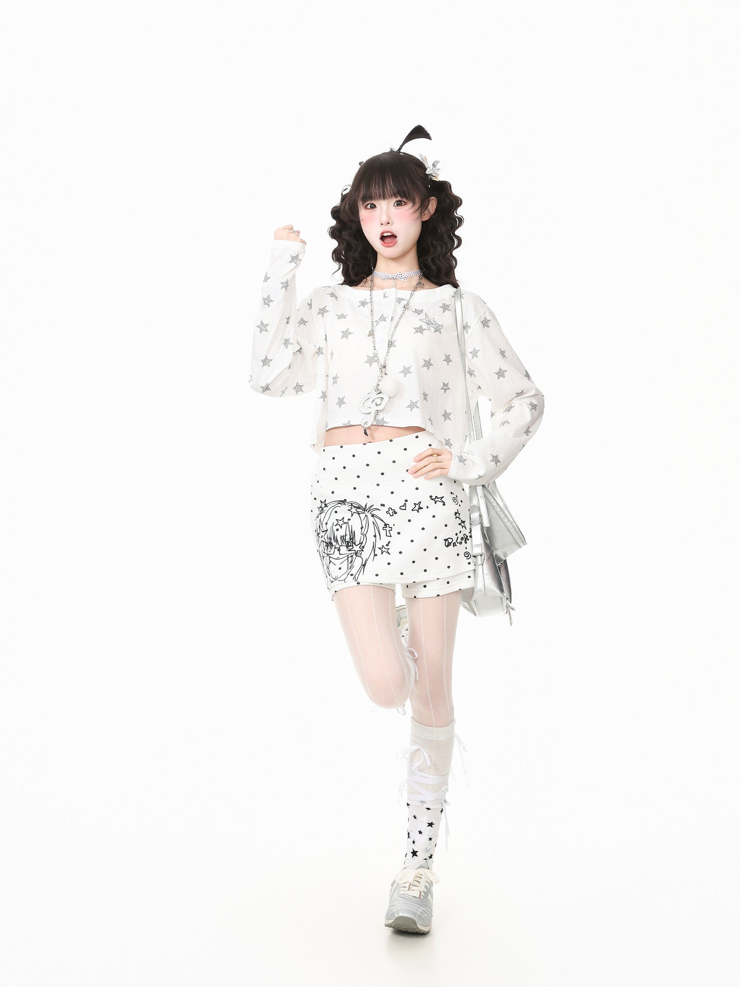 Languid Park - Star Print Cropped Long Sleeve Top shirt Languid Park